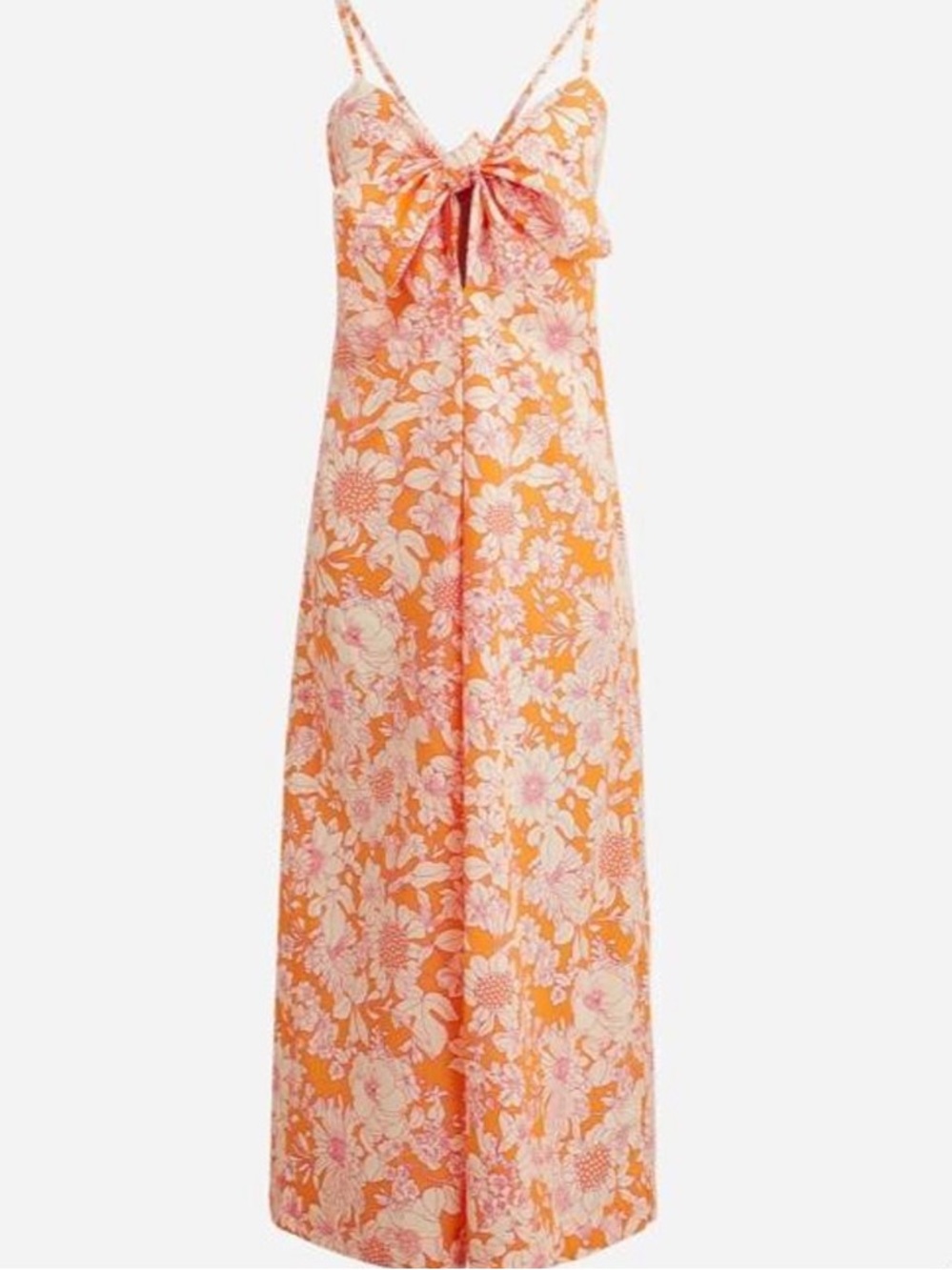 J. Crew Orange and Pink Floral Maxi Dress with Tie-Front